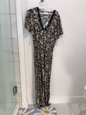 Auguste The Label Black and Cream Floral Maxi Dress